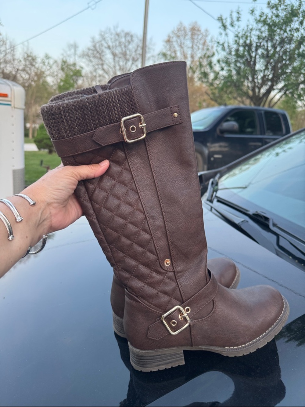 Global Win Quilted Over-the-Knee Riding Boots - Brown